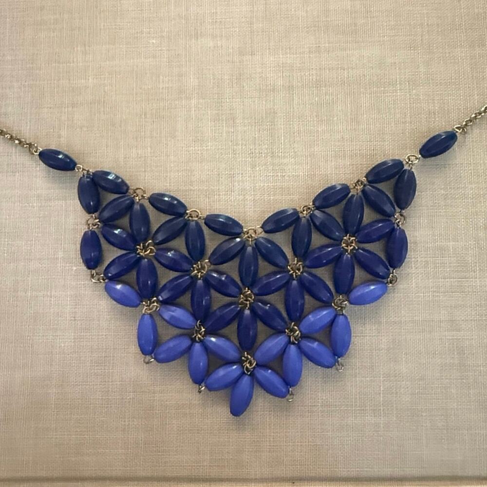 Royal Blue Floral Bib Necklace • Statement Piece